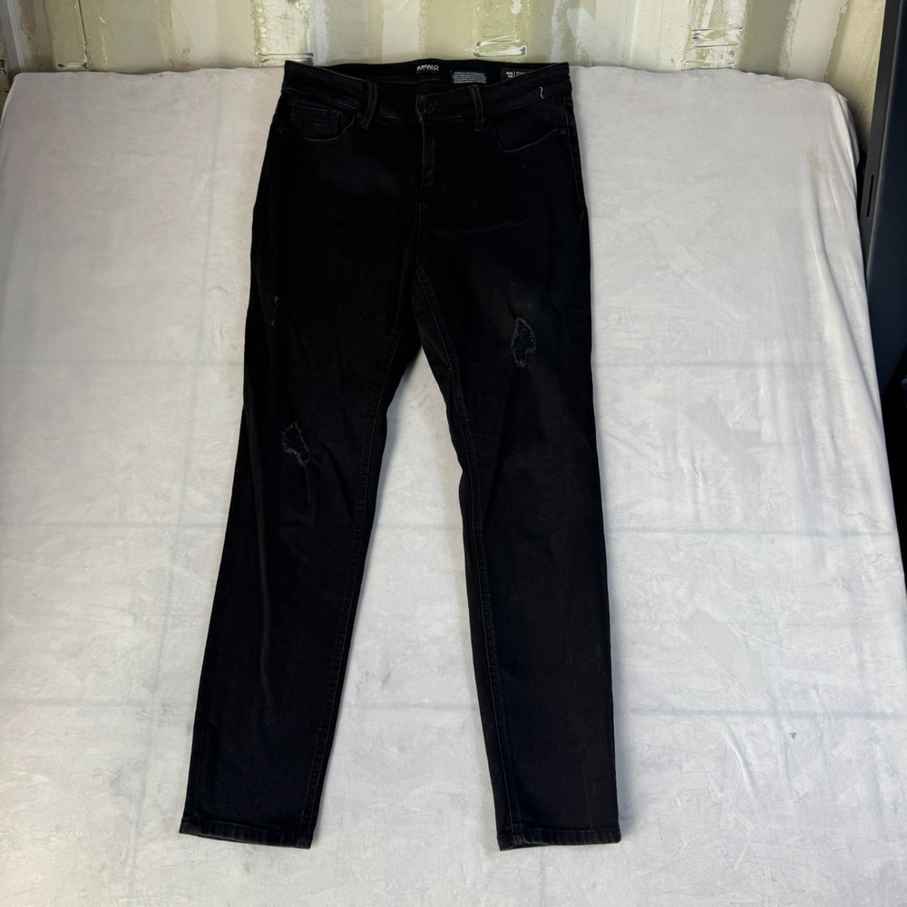 Buffalo David Bitton Jess Womens Rip & Repair Mid Rise Skinny Jeans Black 6/28